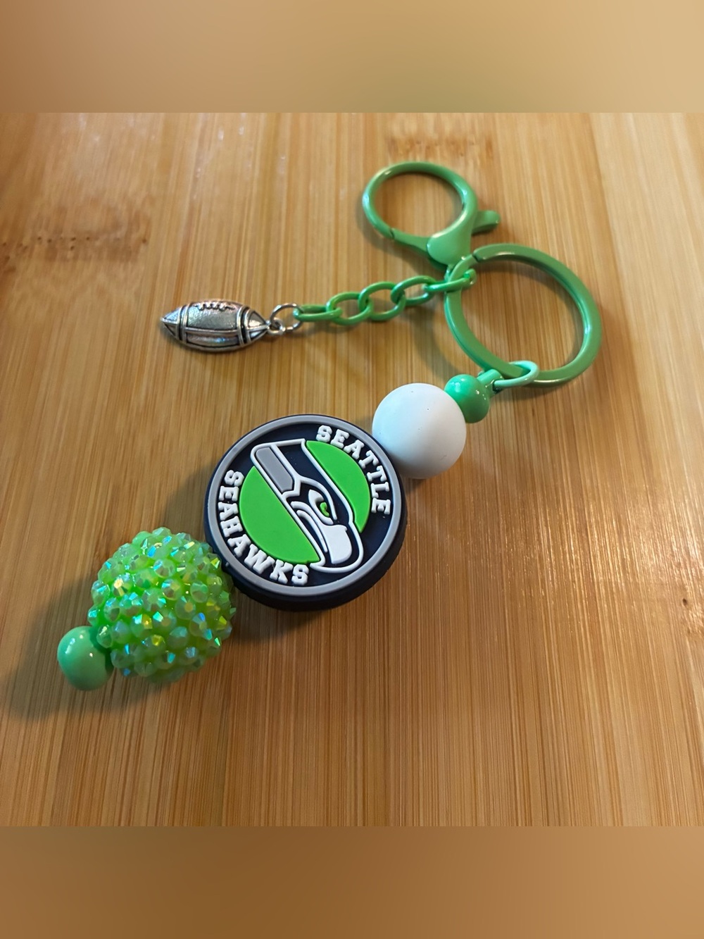 Seahawks Green Beaded Keychain - Picture 3 of 4